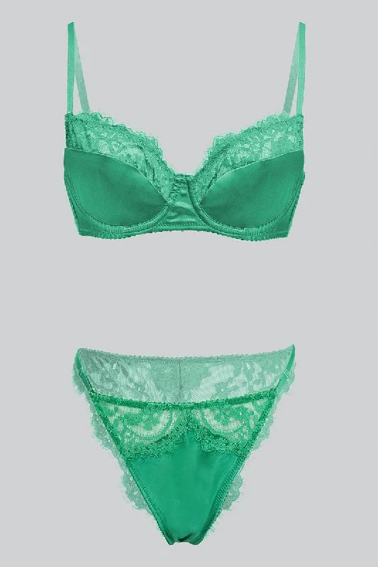 Affordable Women's Clothing Green Lace Lingerie Set