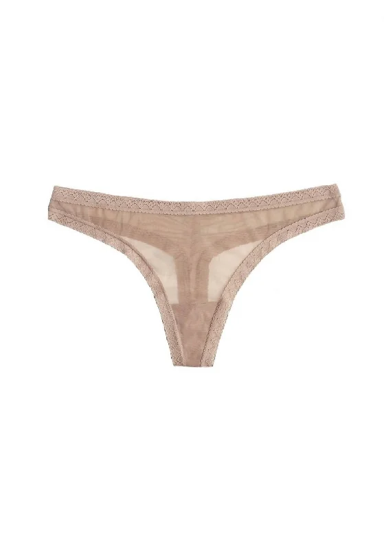 Women's Party Outfit Women's Mesh Lace Trim Thong Panty In Malt