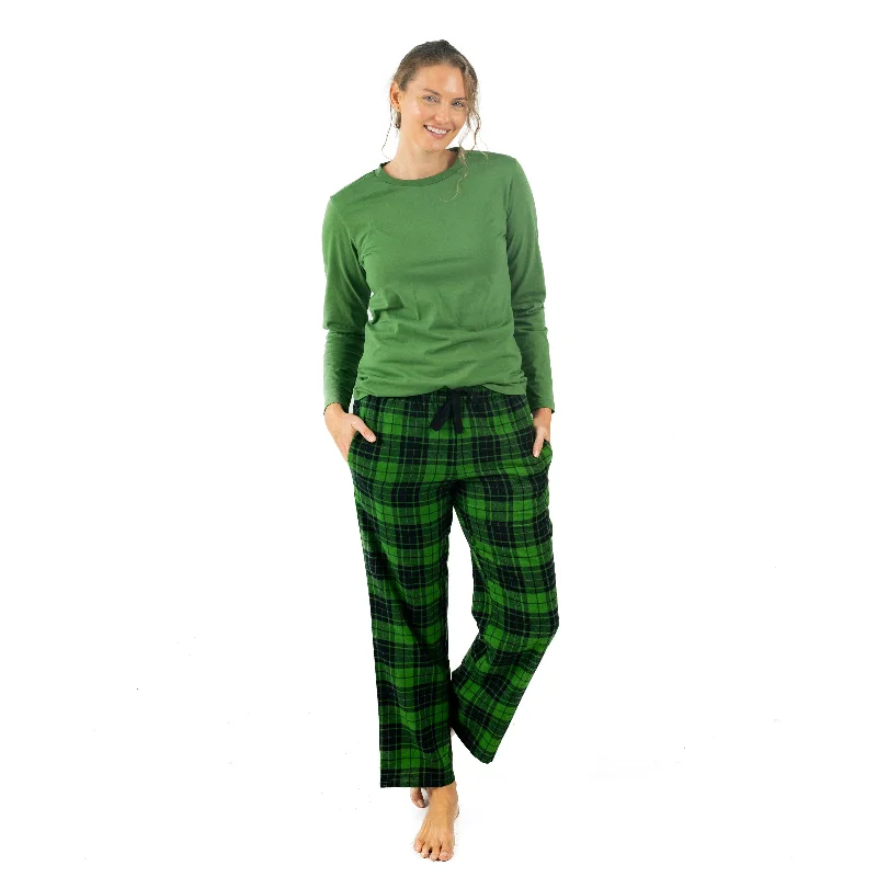 Women's Trendy Attire Christmas Womens Cotton Top Flannel Pant Pajamas Plaid