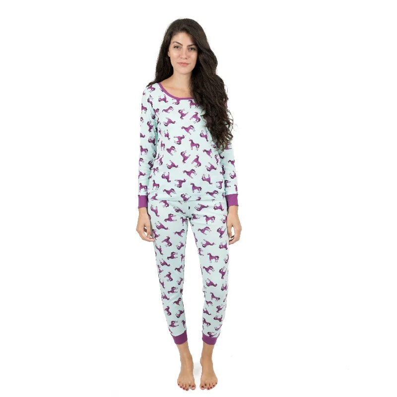 Elegant Women's Attire Womens Two Piece Cotton Pajamas Unicorn