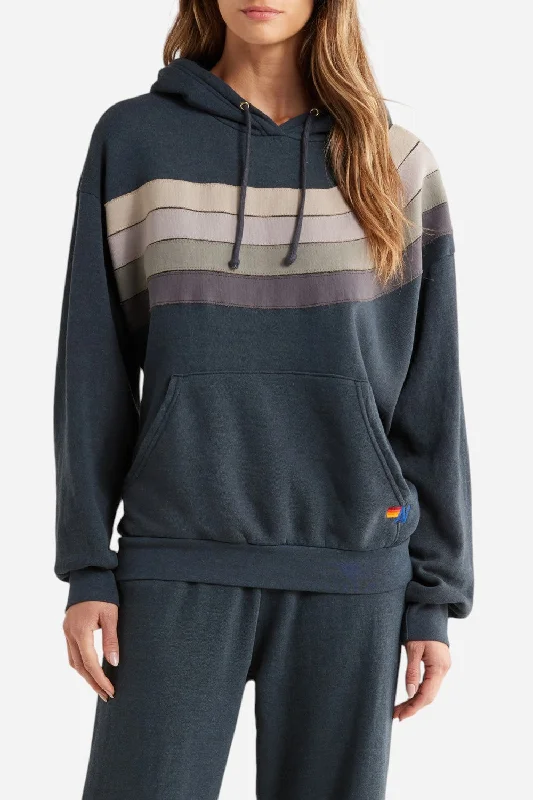 Women's Clothing For Outdoor Activities Aviator Nation Wave Stripe 4 Hoodie in Charcoal