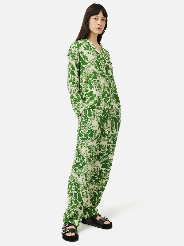 Women's Layered Outfit Ink Wave Modal Pyjama | Green