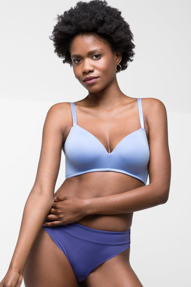 Stylish Women's Attire Padded Wire Free Bra Blue