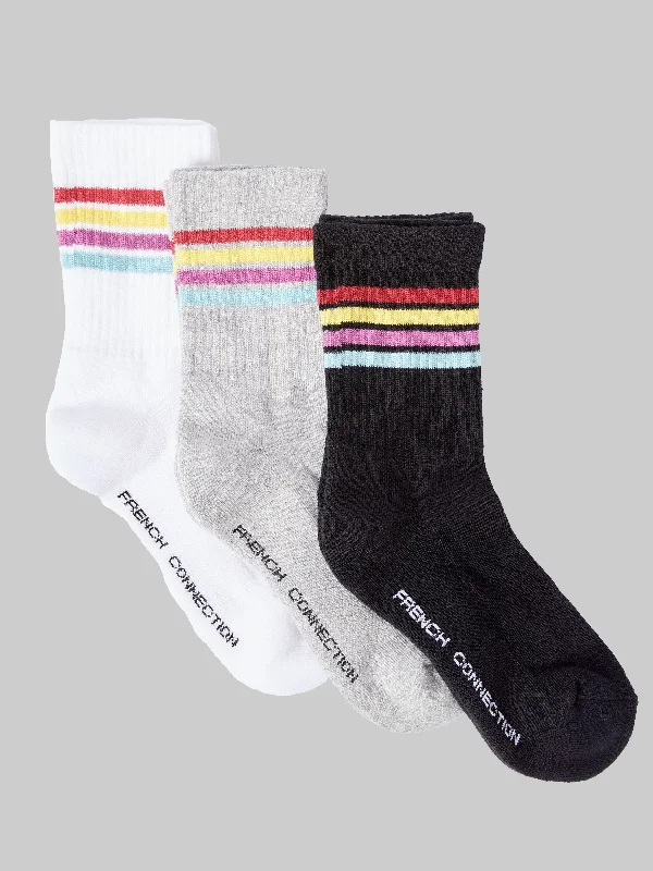 Women's Professional Outfit 3 Pack French Connection 4 Stripe Crew Socks