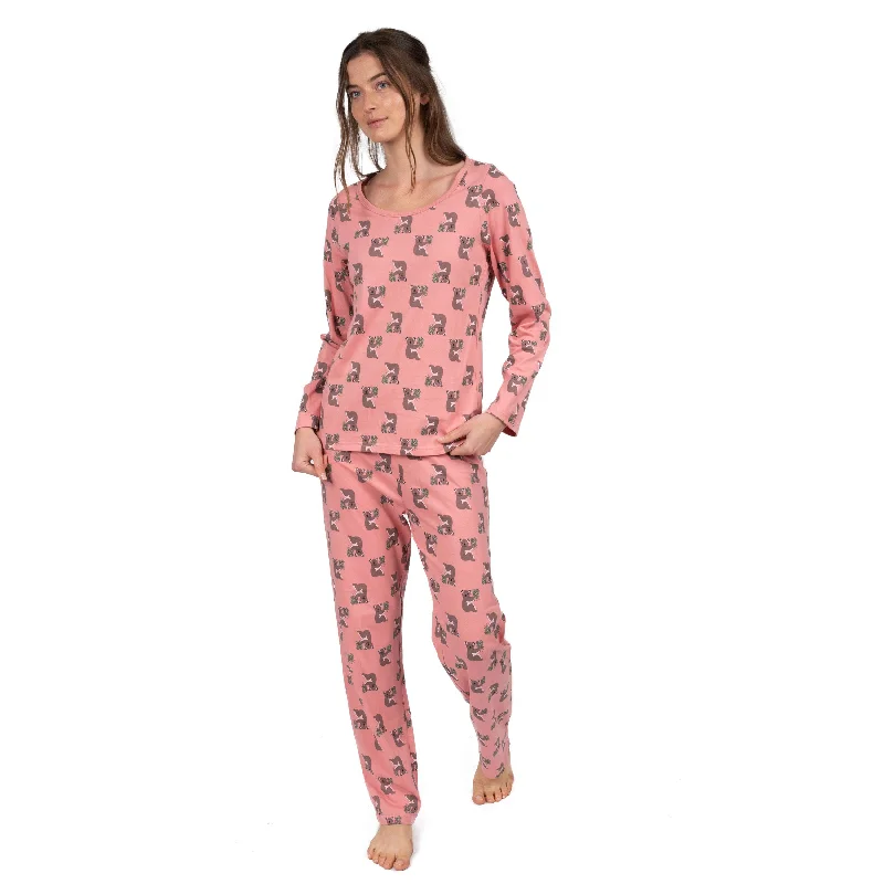 Women's Workout Clothing Womens Two Piece Cotton Loose Fit Pajamas Koala Pink