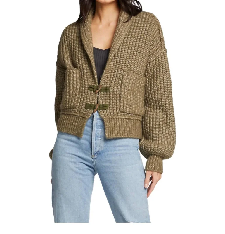 Women's Stylish Casual Garments Cain Chunky Knit Cardigan Sweater In Olive