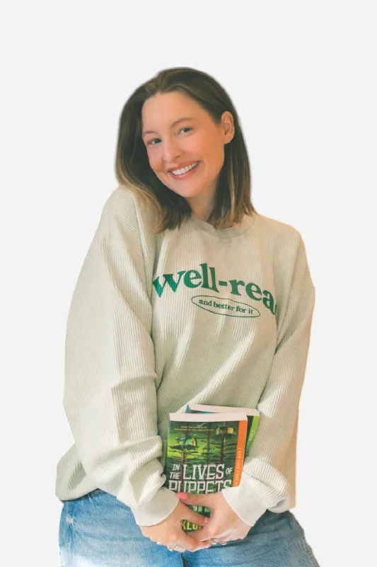 Women's Trendy Apparel Friday + Saturday Well Read Corded Crew