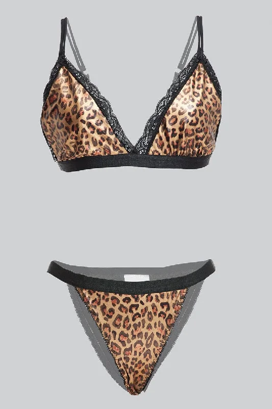 Women's Sporty Clothes Black Animal Print Animal Print Lingerie Set