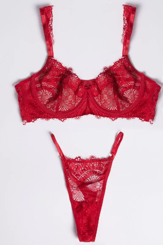 Women's Outerwear Clothing Red Lace Lingerie Set