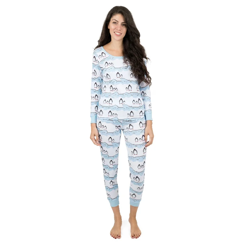 Stylish Women's Outerwear Apparel Christmas Womens Two Piece Cotton Pajamas Penguin