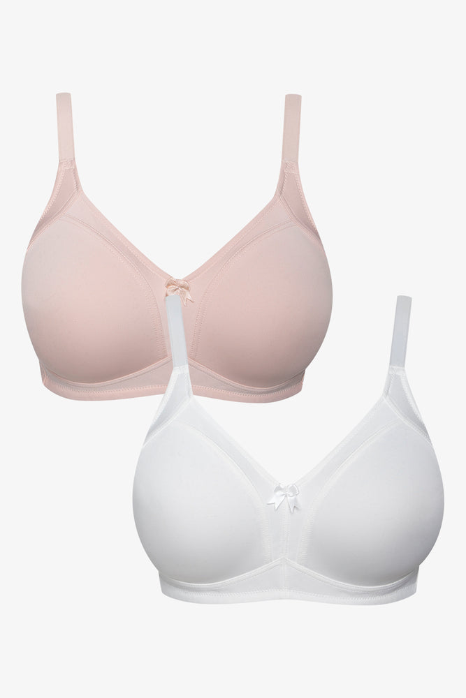 Stylish Women's Outfit 2 Pack Non Padded Wirefree Bras Natural & White