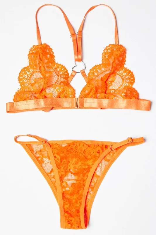 Vintage-Inspired Women's Apparel Orange Lace Lingerie Set