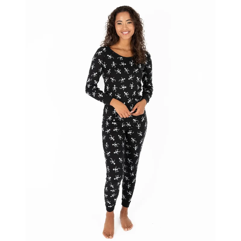 Women's Work Apparel Womens Two Piece Cotton Pajamas Skeleton Black