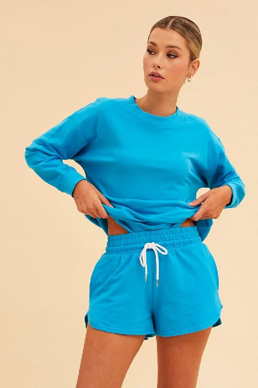 Women's Loungewear Clothes Blue Hudson Cotton Fleece Crew Neck Oversized Sweat