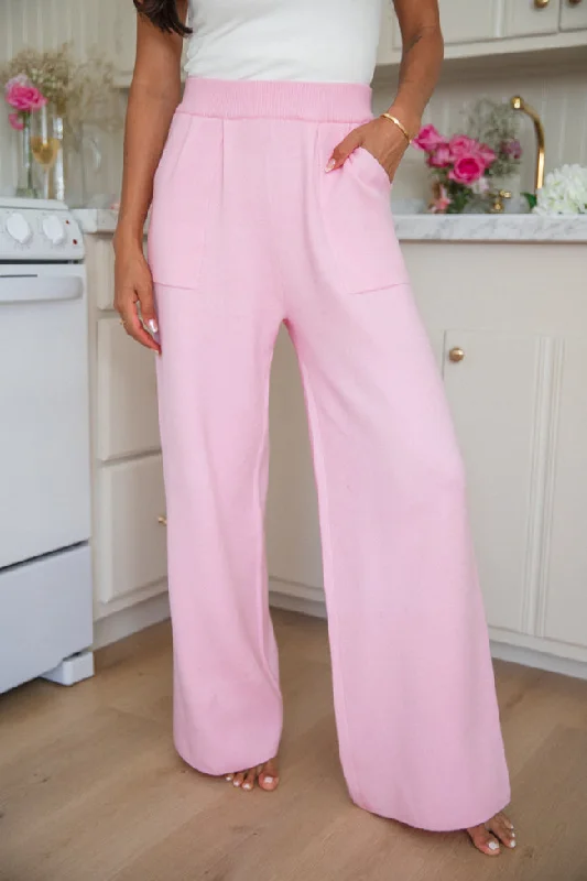 Women's Travel Garments Let's Debrief Pink Wide Leg Sweater Pants