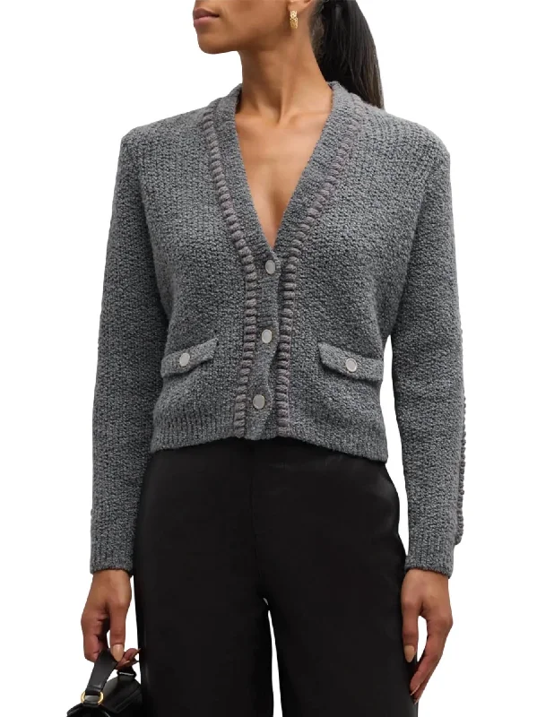 Luxury Women's Clothes Double Pocket Cropped Cardigan In Pewter