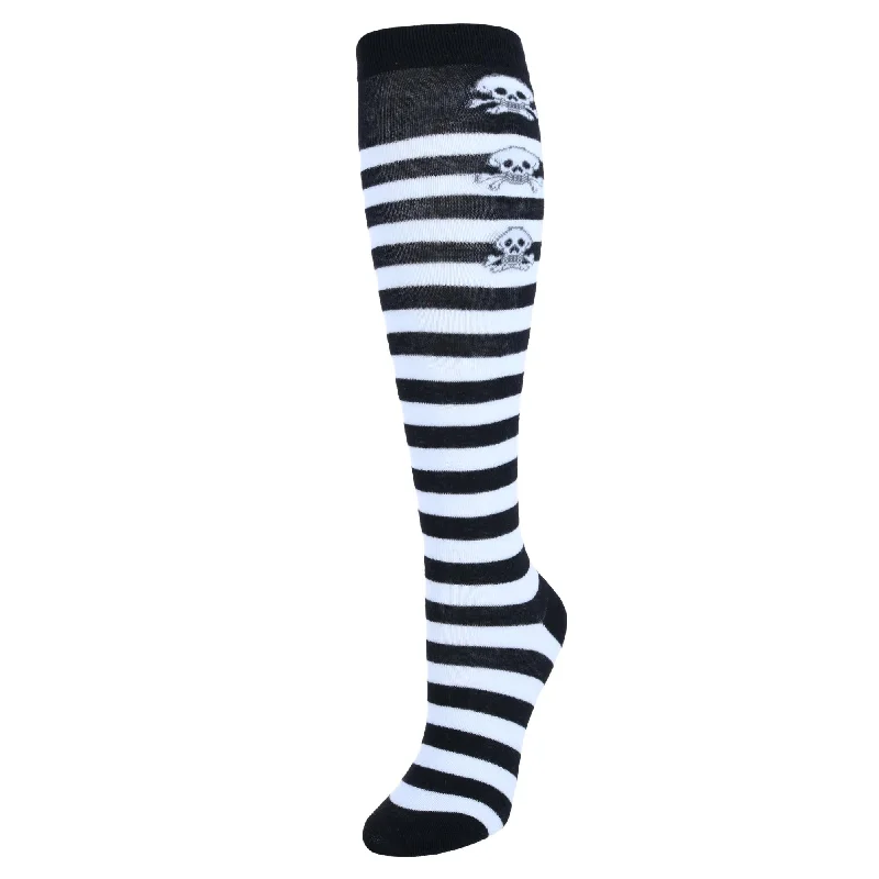 Women's Holiday Attire Women's Gothic Skull Striped Knee-High Socks (1 Pair)