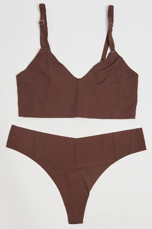 Women's Transitional Clothes Brown Lingerie Set