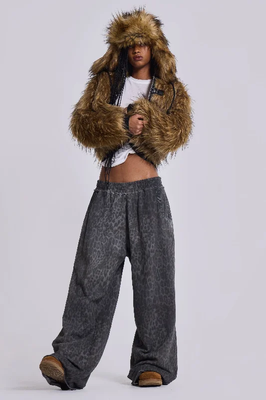 Women's Fashion-Forward Apparel Charcoal Leopard Monster Joggers