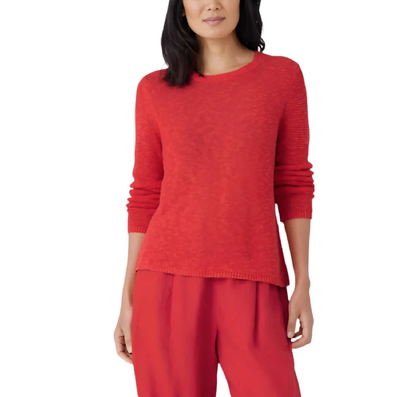 Women's Clothing With Trendy Designs Crew Neck Cotton Sweater In Flame