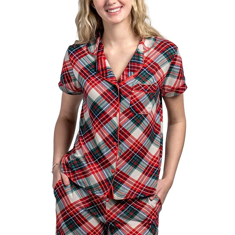 Stylish Women's Apparel Prancer's Plaid Pajama Top