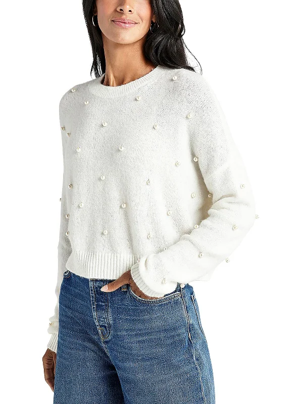 Women's Vintage-Inspired Outfit Womens Wool Blend Embellished Crewneck Sweater