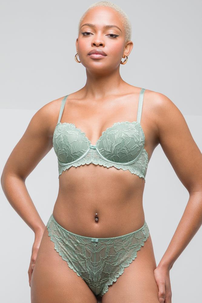 Women's Trendy Activewear Apparel 2 Pack Lace Balconette Bras Green & Grey