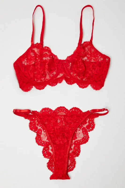 Vintage Clothing For Women Red Lace Lingerie Set