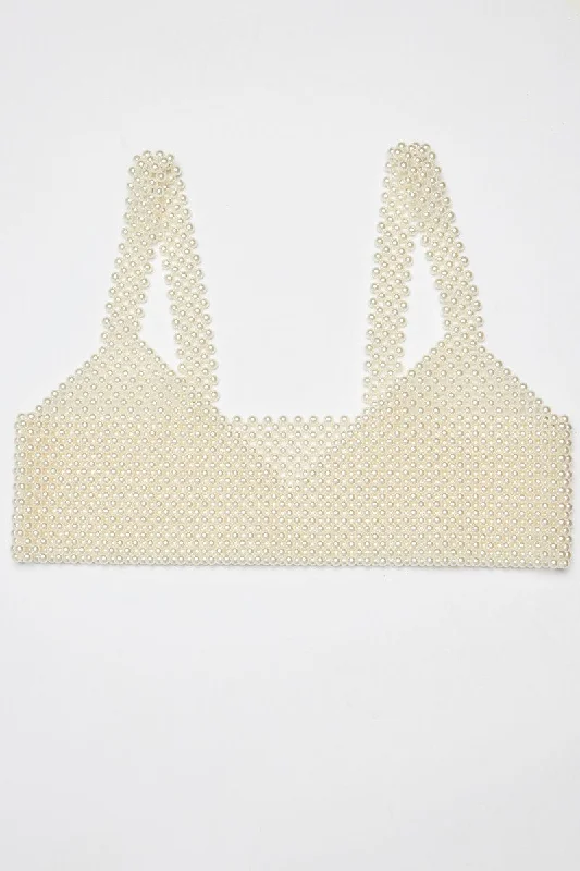 Women's Active Outfit For Fitness White Pearl Bralette