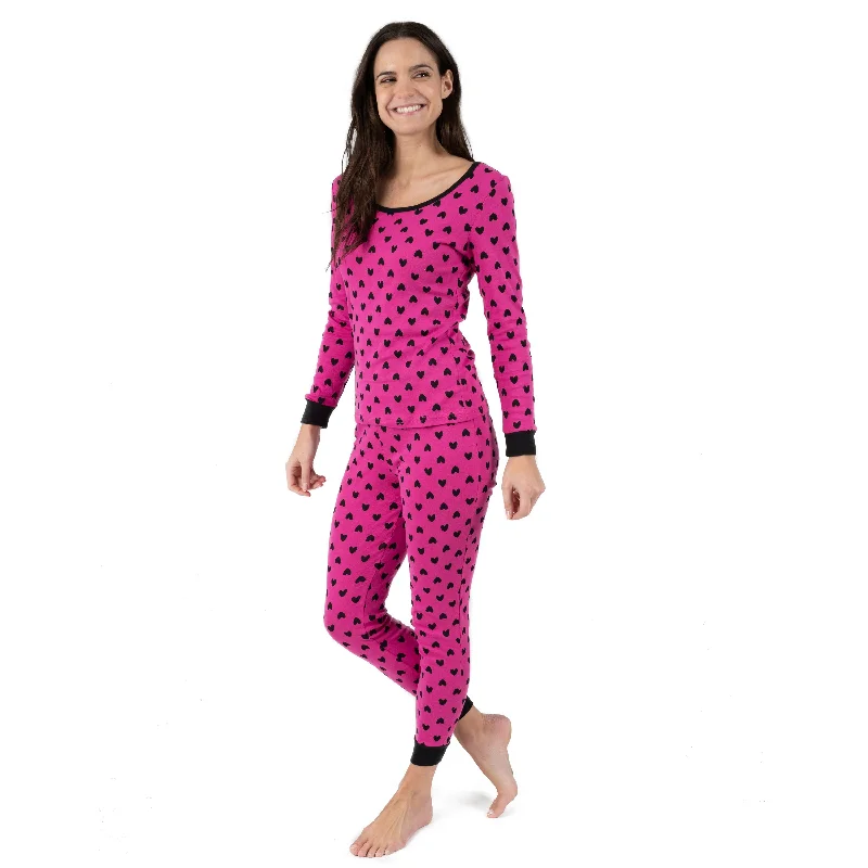 Women's Casual Wear Clothing Womens Two Piece Cotton Pajamas Hearts Black