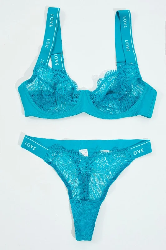 Women's Work Outfit For The Office Blue Lace Lingerie Set