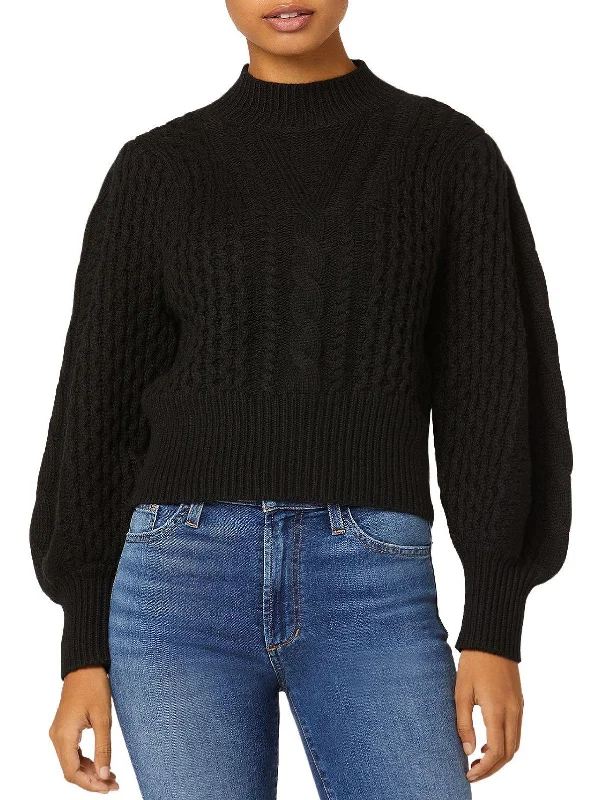 Timeless Women's Outfit Womens Merino Wool Cropped Mock Turtleneck Sweater