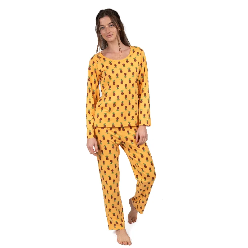 Women's Vintage Attire Womens Two Piece Cotton Loose Fit Pajamas Pineapple