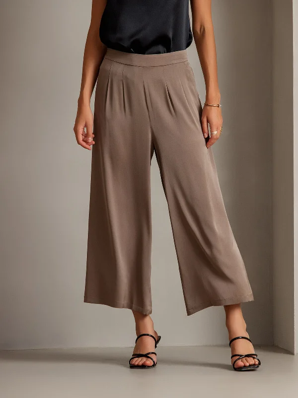 Women's Wardrobe Apparel 19Momme Silk Solid Color Casual Smooth Wide Leg Pants