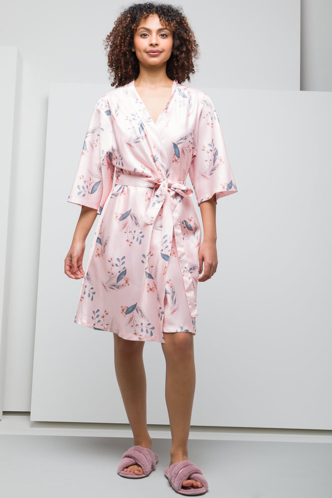 Affordable Women's Apparel Satin Kimono Sleeve Summer Gown Pink