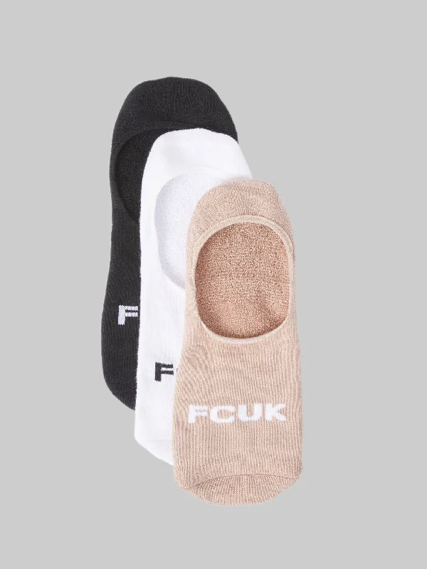 Women's Formal Event Outfit FCUK 3 Pack Invisible Socks