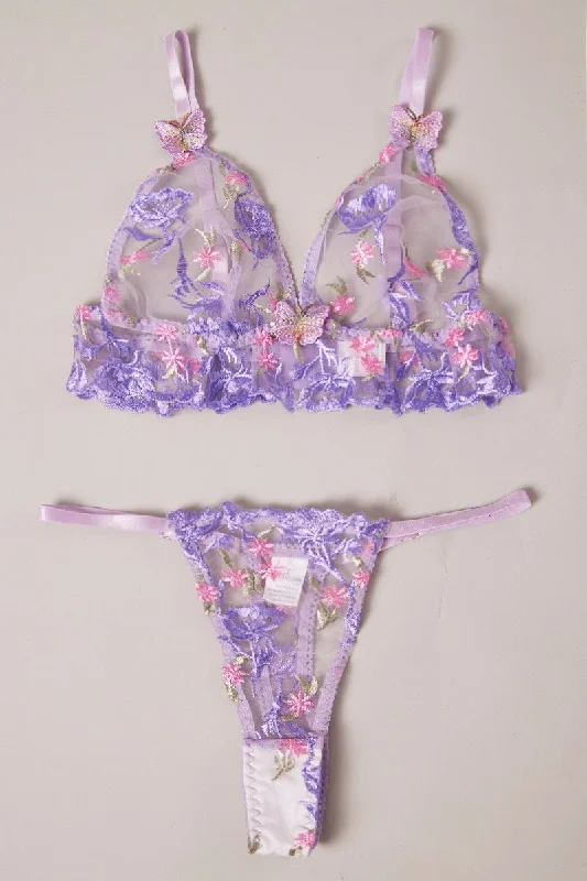 Women's Professional Clothes Purple Embroidery Lingerie Set