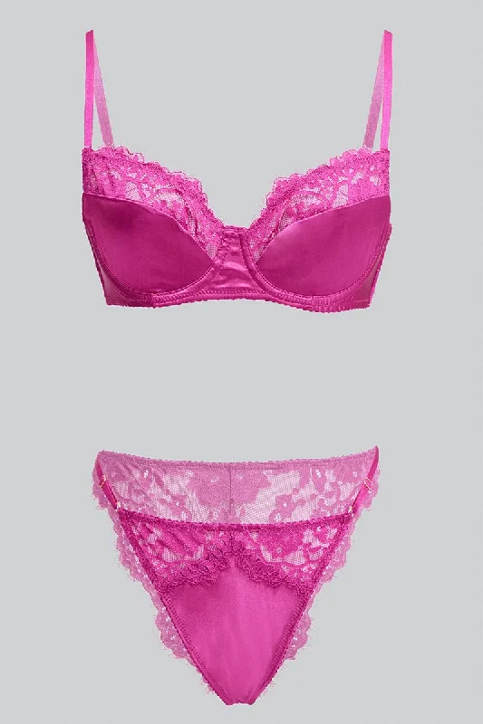 Women's Clothes For The Office Pink Lace Lingerie Set