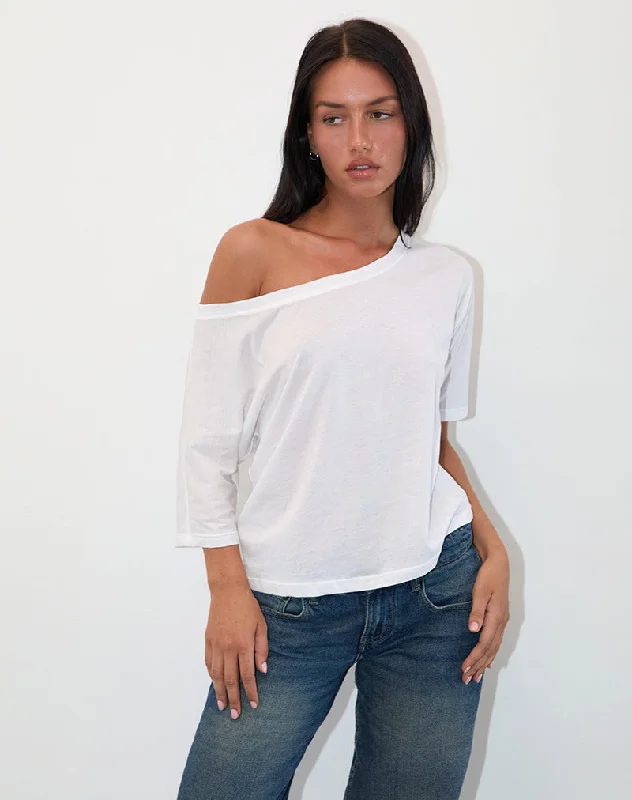 Women's Night-Out Clothes Daman Off Shoulder Basic Jersey Top in White