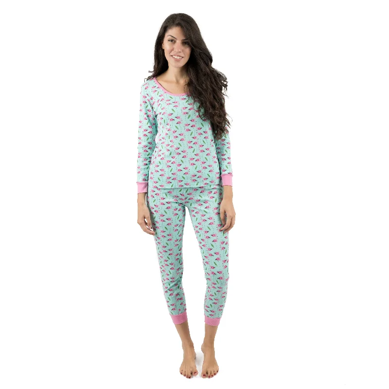 Women's Formal Event Clothing Womens Two Piece Cotton Pajamas Flamingo