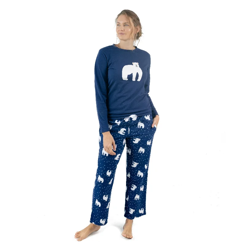 Women's Travel Apparel Christmas Womens Cotton Top Flannel Pant Pajamas Polar Bear