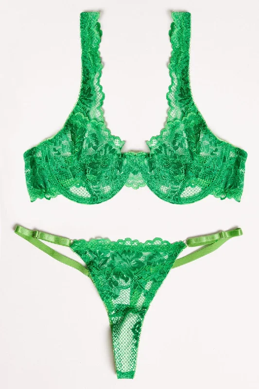 Women's Outfit Green Lace Lingerie Set