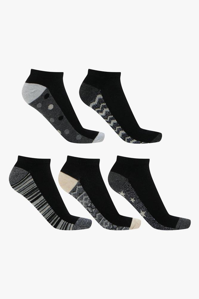 Women's Evening Clothing 5 Pack Zig Zag Low Cut Socks Black