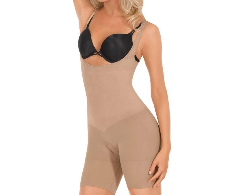 Chic Clothing For Women Seamless Open Bust Boxer Body Shaper In Nude