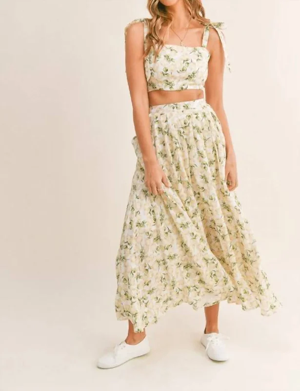 Women's Casual Garments Elia Floral Maxi Skirt Set In Yellow