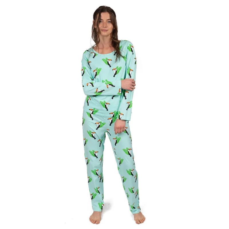 Women's Comfortable Lounge Outfit Womens Two Piece Cotton Loose Fit Pajamas Toucan Bird