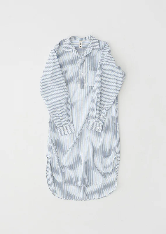 Timeless Women's Garments Cotton Poplin Night Shirt — Placid Blue Stripes