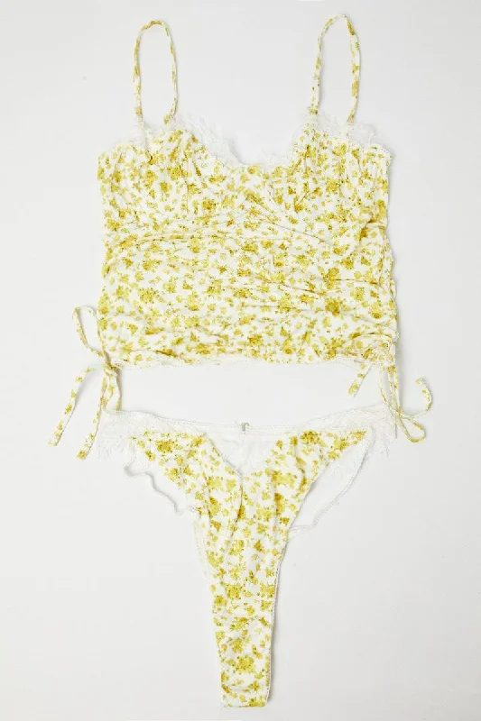 Women's Clothing For Special Occasions Yellow Floral Floral Print Lingerie Set