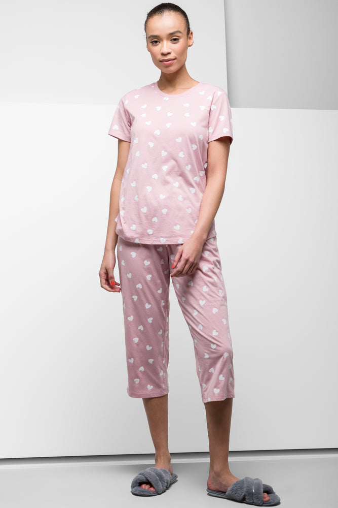 Women's Outdoor Activity Garments Heart Capri Pyjamas Pink