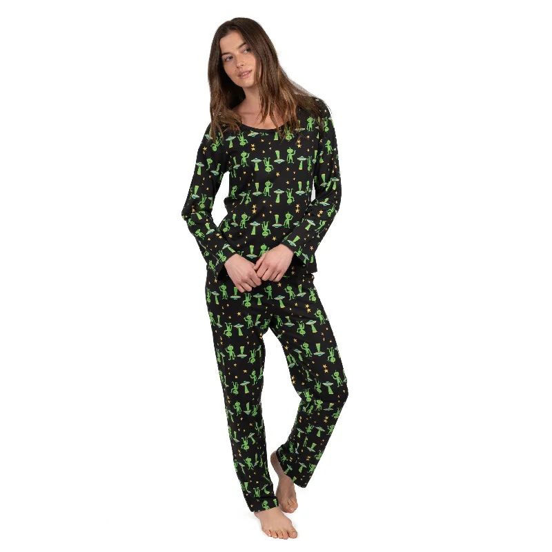 Women's Outerwear Garments Womens Two Piece Cotton Loose Fit Pajamas Alien